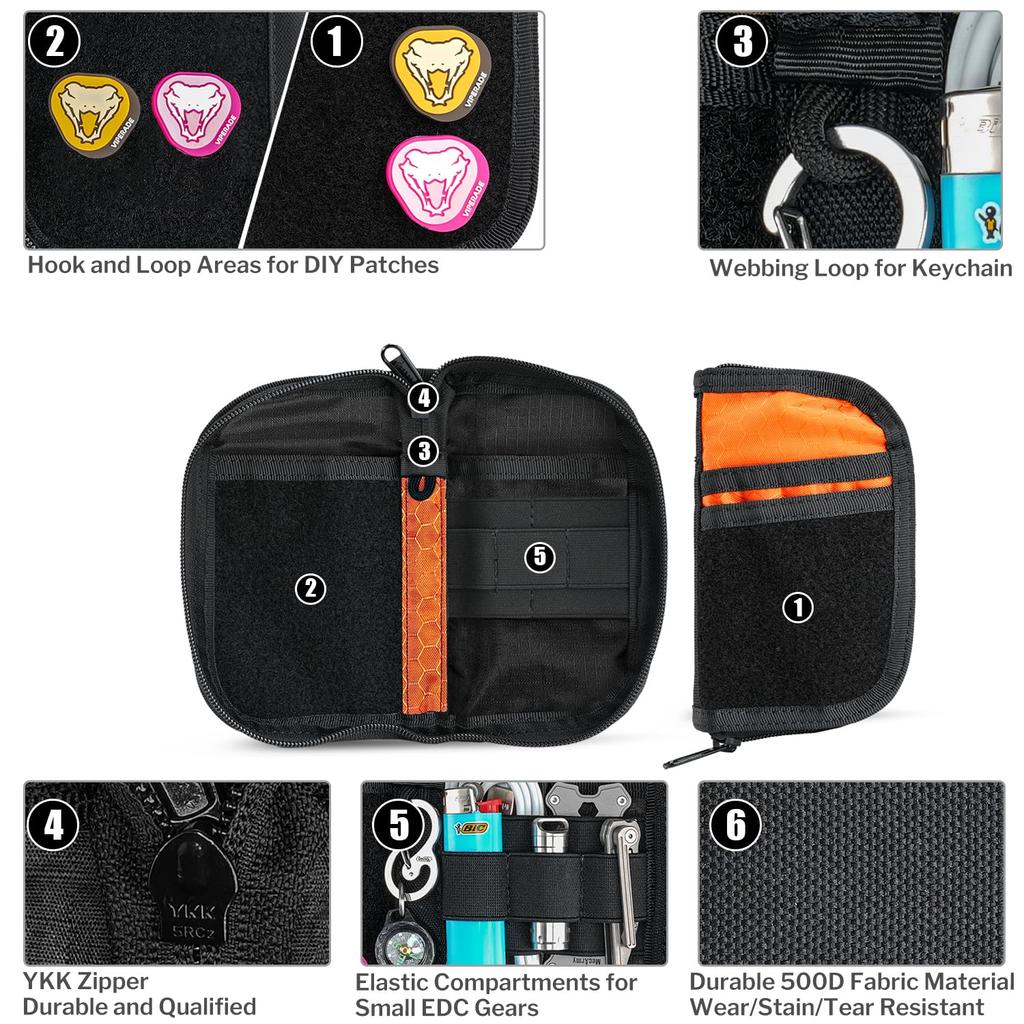 VIPERADE VE22 EDC EDC Pocket Organizer for Nylon Compact Pocket Small EDC Organizer Pouch Pouch, Men, Multi-Tool, 4-Pocket Organizer, (Orange)