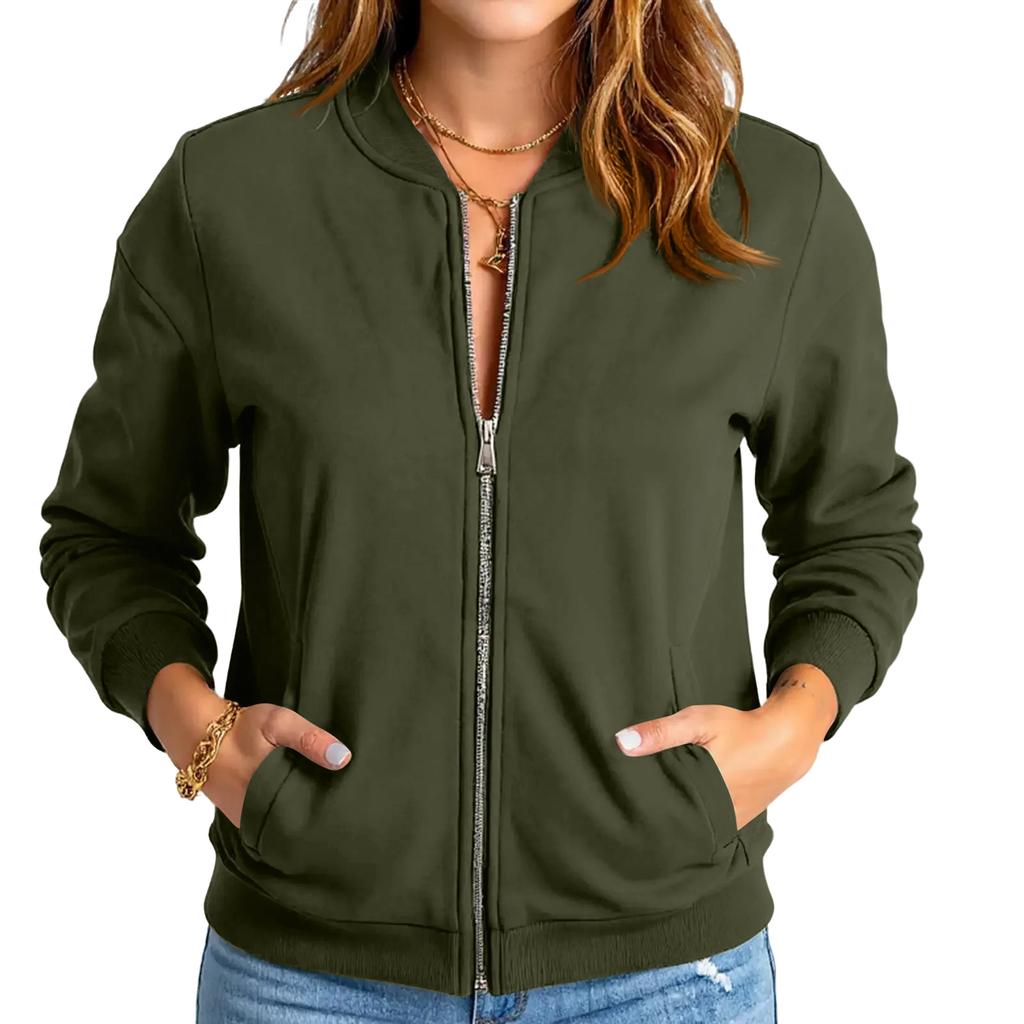 Women's Solid Color Zipper Fashionable Jacket Casual Jacket Top
