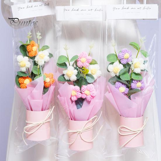 Букет крючком со светодиодной подсветкой, ручной работы, вязаный цветок, искусственный букет, яркий внешний вид, фальшивый букет, подарок на День святого Валентина