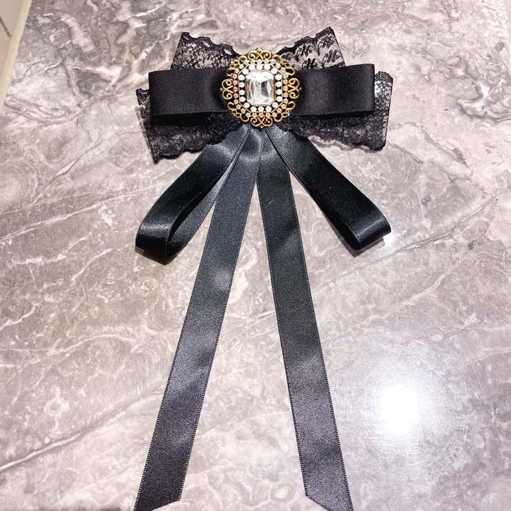 Rhinestone Pearls Tie Black Decoration Shirt Tie Hand-beaded Lace Necktie Women