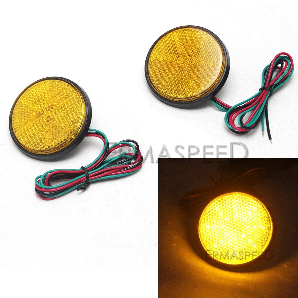 2 шт., 12 В, круглый отражатель, задний стоп-сигнал мотоцикла, красный/янтарный/белый, предупреждающий габаритный фонарь, универсальный для автомобиля E-bike