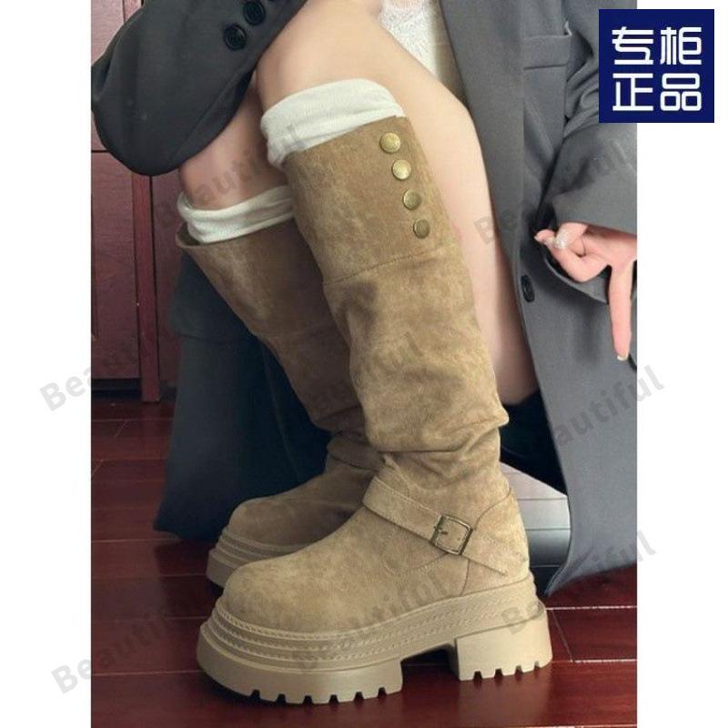 Retro Western Cowboy Boots Women's 2026 New Autumn Thick-soled Two Wear Tall Knight Pile Boots