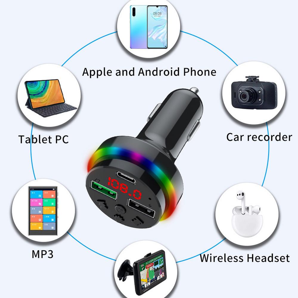 Car Charger Adapter USB Port Stable Car Charger With LED Light Display Multifunctional Wireless Intelligent Temperature Control