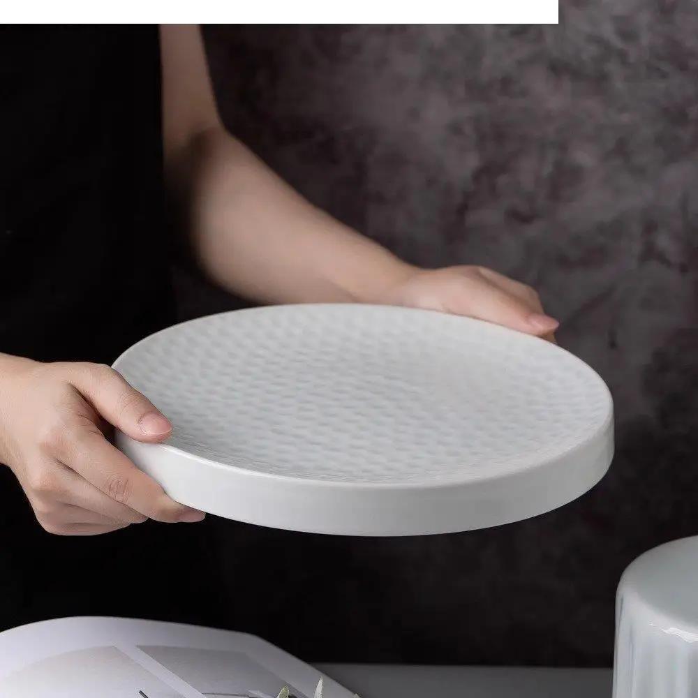 Керамическая обеденная тарелка Ресторан Неровная текстура Плоские тарелки для стейка и десерта Паста Дом Однотонная посуда