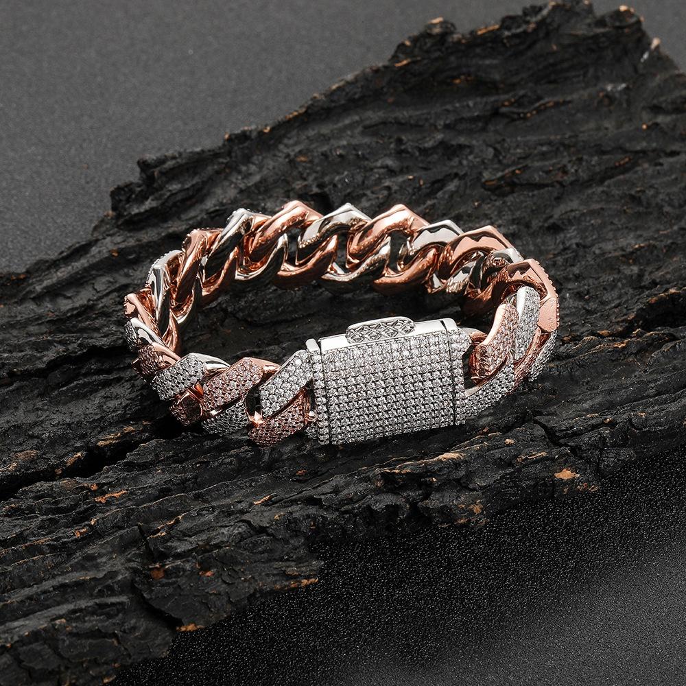 Hip Hop 18mm Brass Cuban Zircon Jewelry Bracelet Men Luxury Fine Chain Link Chunky Bracelets Iced Out Bracelet Charms