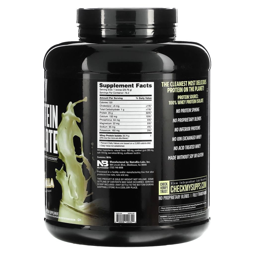 NutraBio Whey Protein Isolate, Alpine Vanilla, 2,268 G (5 Lb)