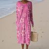 Women's Fashion Casual Long Sleeve Floral Print Round Neck Pocket Elegant Temperament Dress