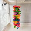 Parrot Teeth Grinding Toy Chewing for Macaws African Greys, Colorful Wooden Block Puzzle with Non-toxic Bird Cotton Tassels, Hanging Interactive
