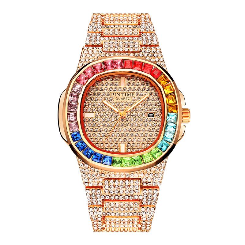 Мужские цветные кварцевые часы с бриллиантами, роскошные золотые серебряные мужские наручные часы с большим циферблатом, спортивные деловые часы Relogio Masculino