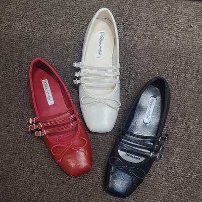 Красные туфли-лодочки с квадратным носком, с бантиком, фееричный темперамент, фееричный ретро балетные балетки Мэри Джейн