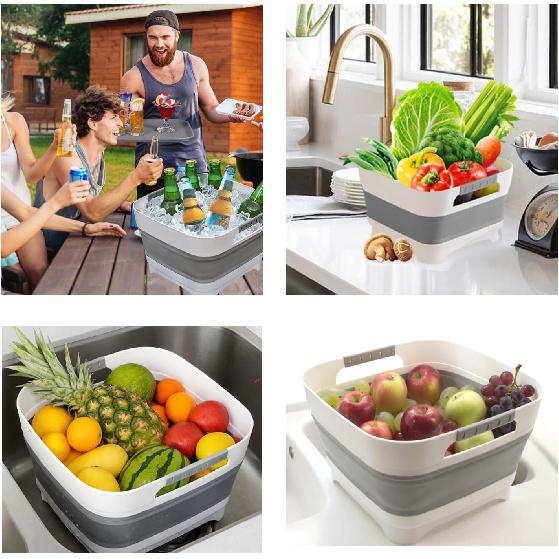 2.9 Gal(11L) Collapsible Wash Basin With Drain Plug, Space Saving Multiuse Foldable Sink Tub,Dishpan,RV Camping Sink,Vegetable Washing Basin,Ice