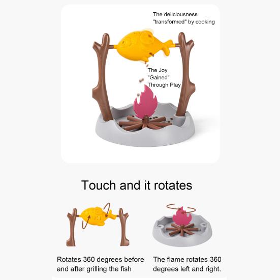Вращающаяся рыба Диспенсер лакомств для кошек Интерактивная игрушка для кошек «Рыба на гриле у костра» Веселая медленная кормушка Обогащающая игрушка для домашних кошек Игра Тренировка