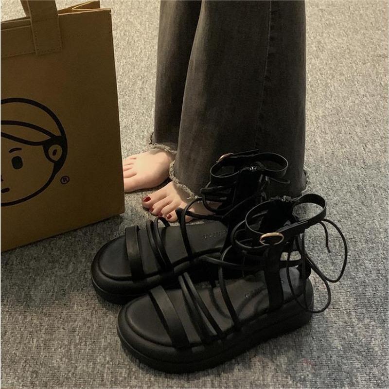 Летние толстые черные высокие римские сандалии для женщин