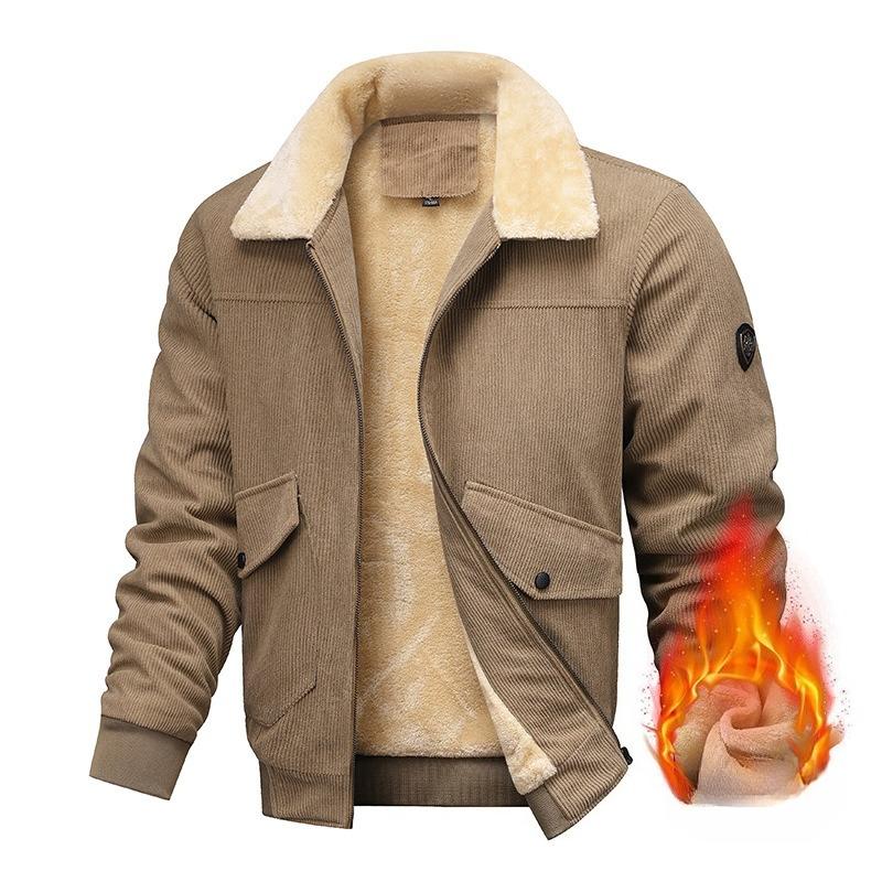 Мужские зимние теплые вельветовые куртки на флисовой подкладке, легкое ветрозащитное пальто с карманами, отложным воротником, рабочая куртка для мужчин, теплая куртка карго