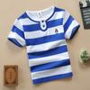 Детская рубашка-поло из чистого хлопка в полоску с короткими рукавами для мальчиков 0–15 лет. Детская одежда с новыми лацканами для маленьких, средних и больших детей.