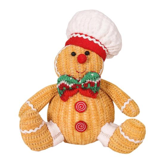 Gingerbread Man Doll Plush Christmas Doll Toy Soft Stuffed Sitting Cookie Gingerbread Festive Decor for Xmas New Year Gift