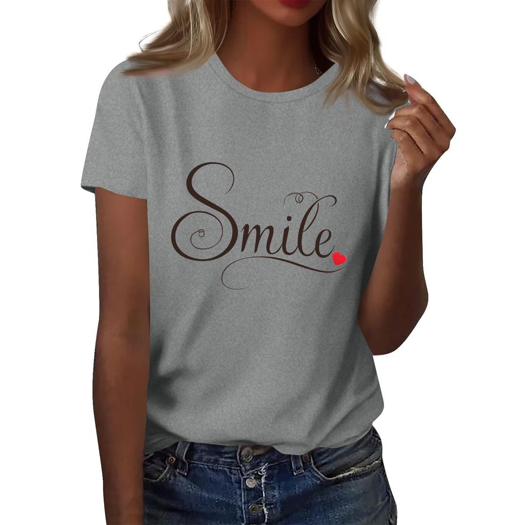 Женская футболка с круглым вырезом и коротким рукавом с принтом в виде буквы «улыбка»