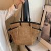 Летняя пляжная соломенная сумка через плечо с множеством карманов для женщин, сетчатая, прочная, дорожная сумка-тоут, большая вместимость, плетёная сумка-ведро CLE