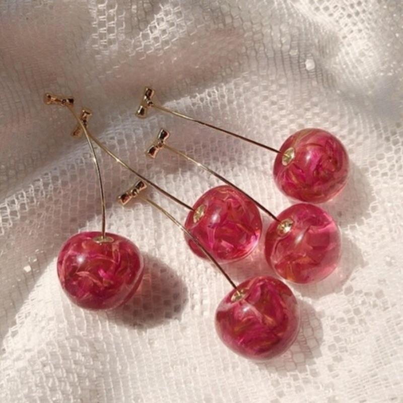 Creative Dried Flower Cherry Drop Earrings For Women