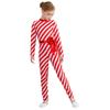 Girls Candy Cane Costume Striped Design Long Sleeve Bow Knot Bodysuit Dance Jumpsuit Christmas Party Outfit
