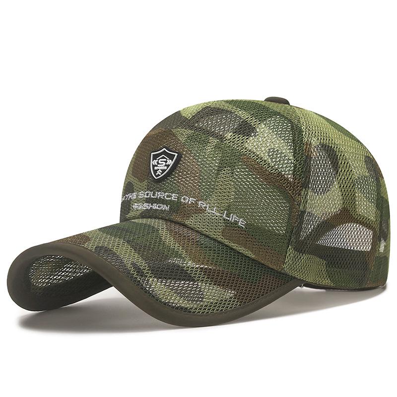 Летняя шляпа с дышащей сеткой и защитой от солнца для мужчин и женщин - Кепка для рыбалки на открытом воздухе с полым козырьком и кожаной этикеткой