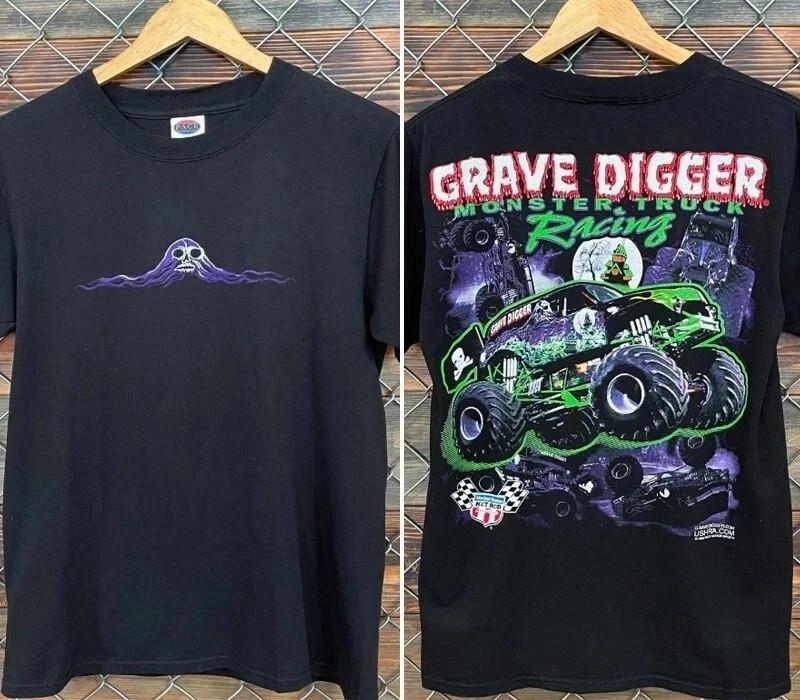 90-е Grave Digger Монстр-трак Базовый черный 2-сторонний Ретро Футболка Перепечатка SN276 Унисекс Футболка