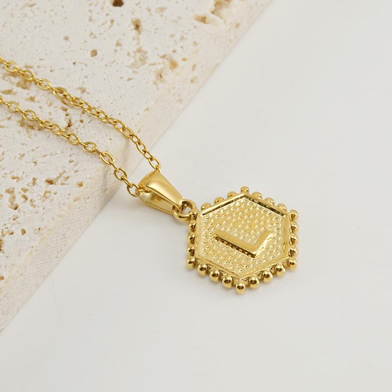 New Fashion Titanium Steel Hexagonal Letter Pendant Stainless Steel 26 English Letter Necklace Female
