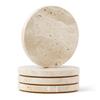 WORHE Natural Travertine Marble Coaster Set, 4-4" Round Stone Drink Coasters with Non-Slip Cork Backing, Perfect for Housewarmings, Weddings, and Prot