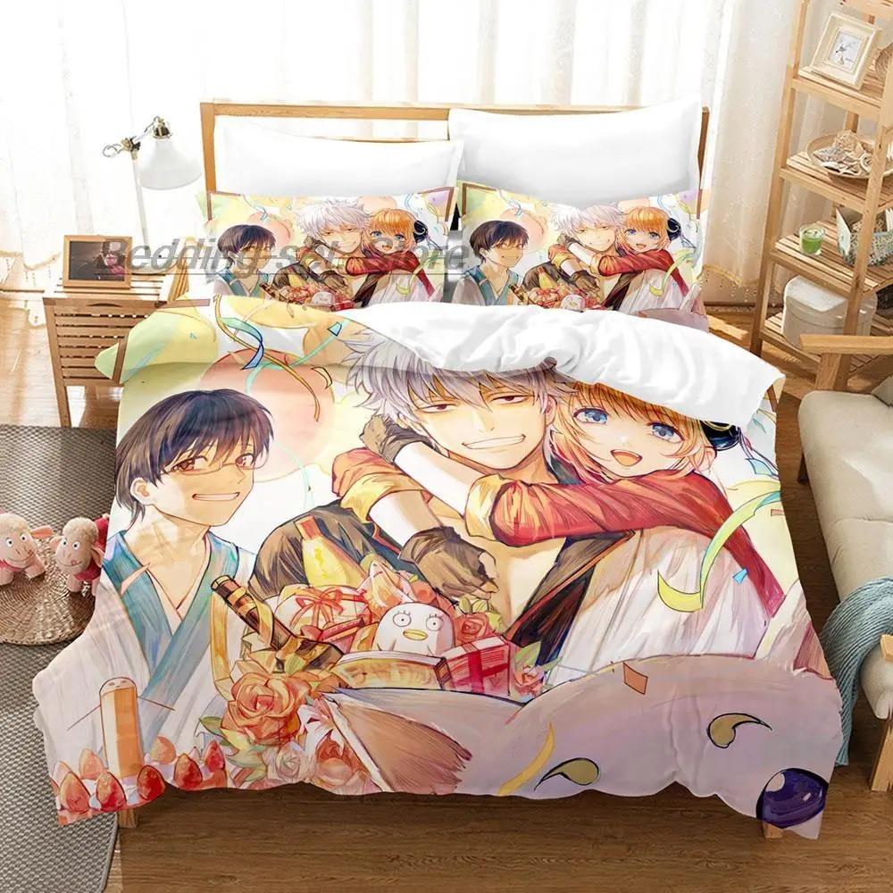 Комплект постельного белья Gintama Односпальный Полуторный Двуспальный Евро Кинг-сайз Комплект для кровати Взрослый Детский Спальня Комплекты Пододеяльников 3D Принт Аниме Комплект Простыней