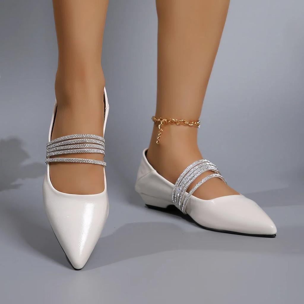 Новые женские туфли-лодочки на лето и осень, туфли-лодочки на низком каблуке с острым носком, женские балетки, удобные, блестящие, телесного цвета, размеры 35-42