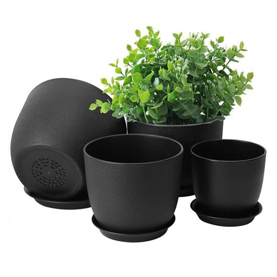 Цветочный горшок с поддоном Пластиковый горшок для растений с дренажными отверстиями Современный декоративный кашпо для комнатных и уличных растений Садовые комнатные растения