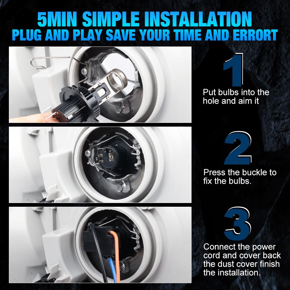 2Pcs H7 Bi Led Projector Car Headlight Bulbs 1:1 Wireless H4 LED H11 H8 9005 HB3 9006 HB4 Lens 60000Lm 80W Plug&Play Mini Auto Lamp 6500K 12V LHD