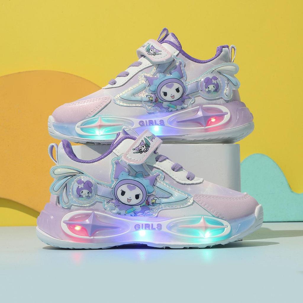 Детские мультяшные кроссовки с подсветкой: Коллекция Весна/Осень 2025 для девочек (Возраст 1-6 лет) - Светящаяся кожаная обувь