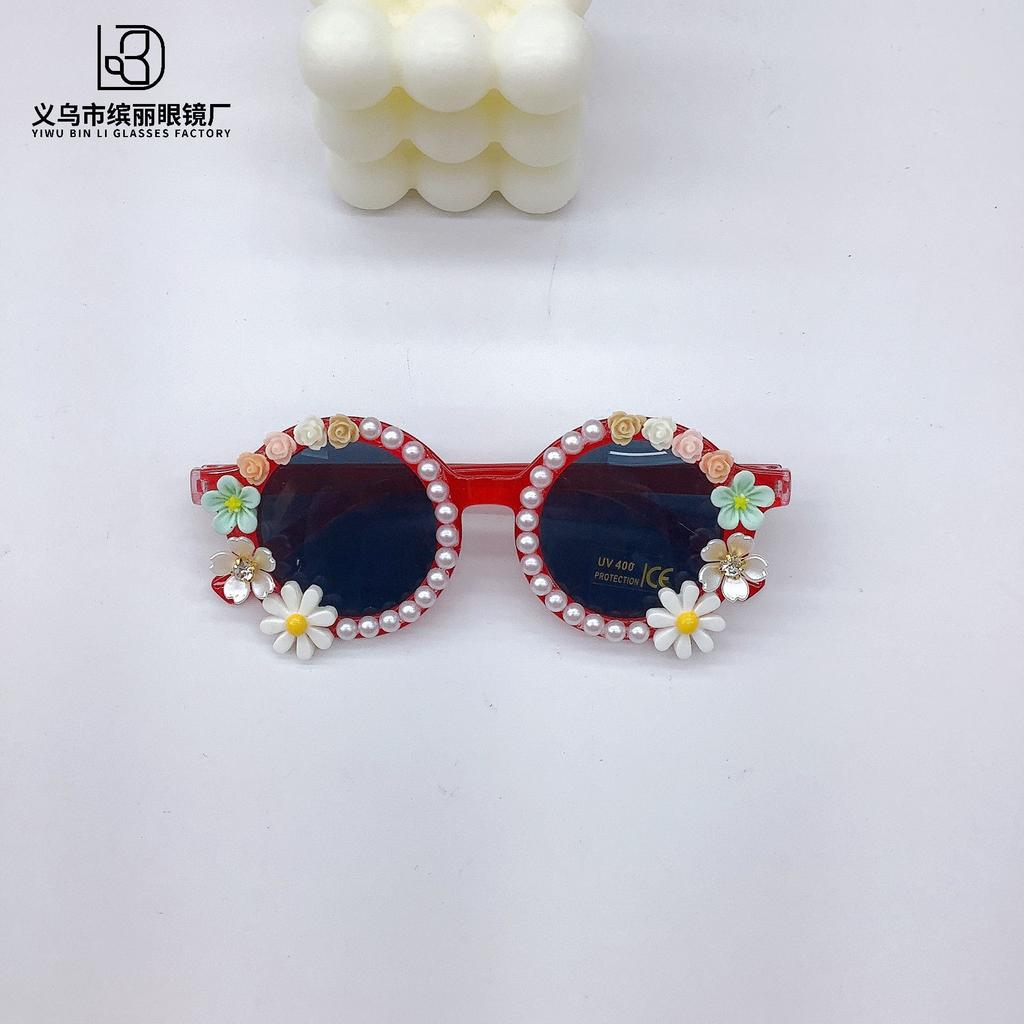 Fashion Diy Flower Children'S Sunglasses Round Cute Girls Wear Sunglasses Sunscreen Uv Protection Glasses Tide