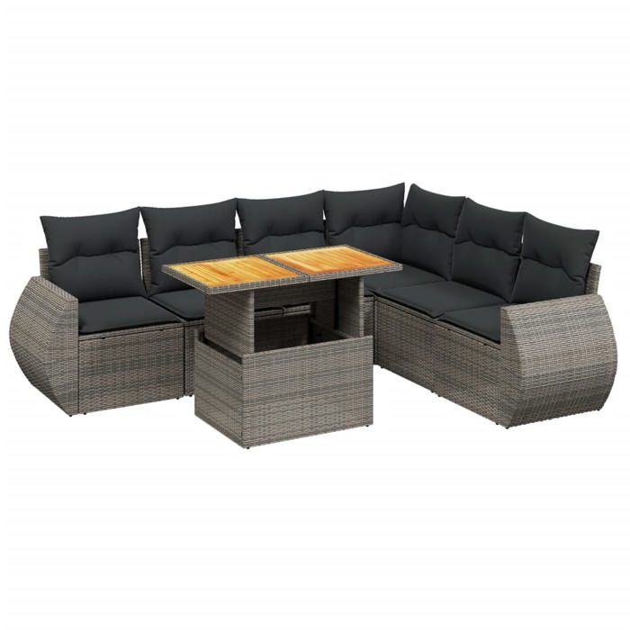 VidaXL Salon de Jardin avec Coussins 7 pcs, Canapés de Terrasse, Ensemble de Meubles de Patio, Mobilier d'Extérieur, Gris 3272215