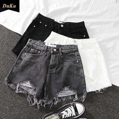 Джинсовые шорты с высокой талией, женские свободные широкие шорты с рваной бахромой