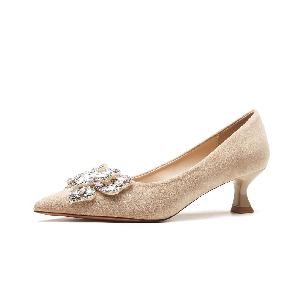 Замшевый бант со стразами на тонком каблуке с неглубоким носком женские туфли с острым носком женские туфли для банкета