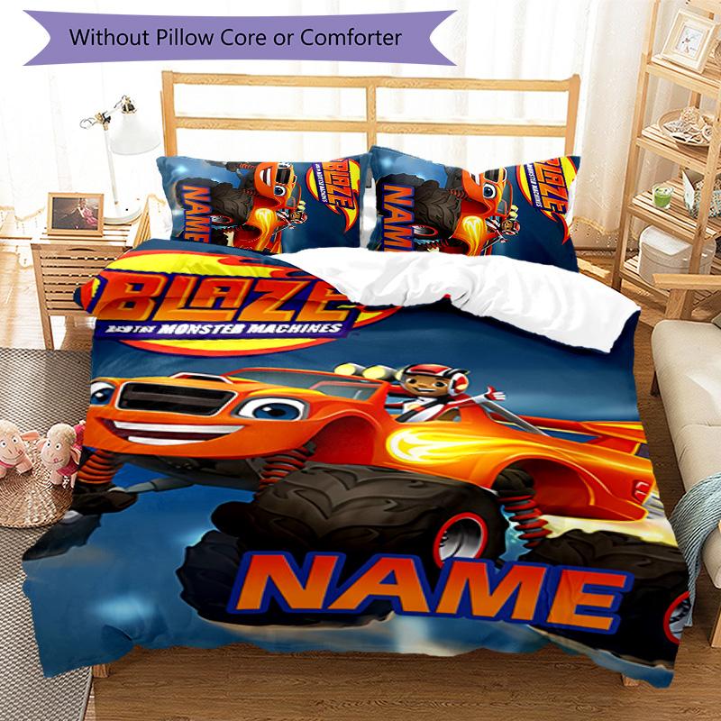 3pcs Blaze and the Monster Machines2 Cover Set - Personalized Name, HD Printed Bedding with 1 Cover and 2 Pillowcases - Perfect for Home Decor,