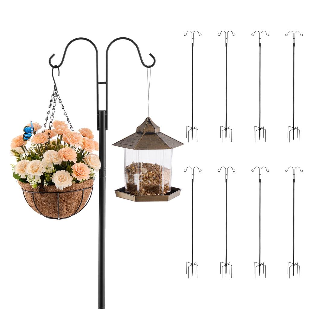 VEVOR Double Shepherds Hooks for Outdoor, 8 Pack 1950 mm Heavy Duty Bird Feeder Pole, 19 mm Thick Garden Hooks for Hanging Hummingbird Feeder