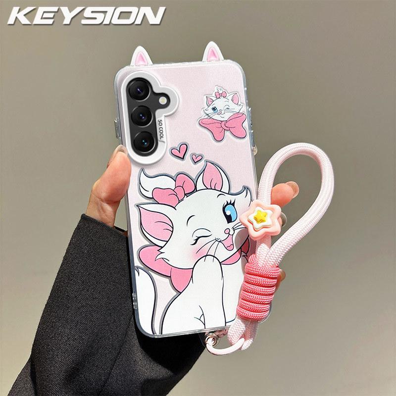 KEYSION Милый мультяшный чехол с ушками для Samsung A17 5G со шнурком Мягкий силикон+ПК Ударопрочная задняя крышка для телефона для Galaxy A17 4G 5G