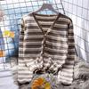 Korean Style Striped Knit Women's Cardigan, Long Sleeve, Versatile Top, Outerwear Sweater for Spring and Autumn.