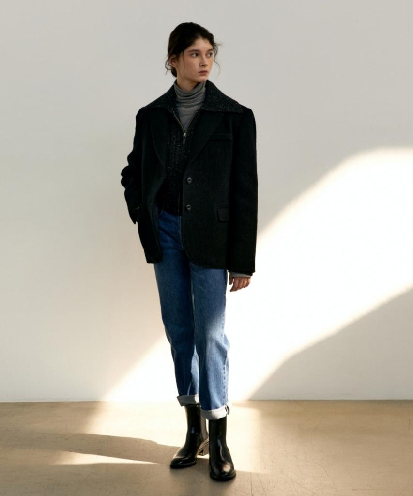 Unnout Herringbone Boucle Wool Jacket - Black