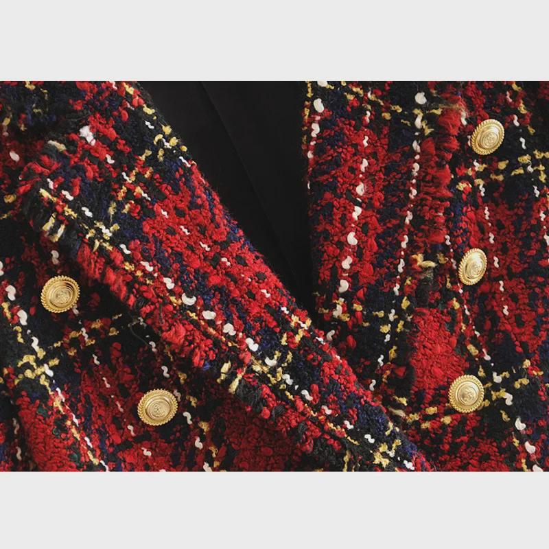 Женский пиджак в клетку из хлопка в европейском и американском стиле с длинными рукавами, осень 2021 г.