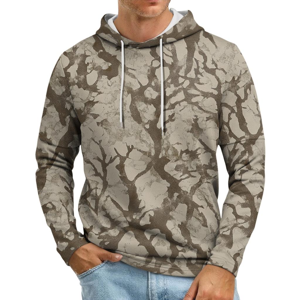 Мужская толстовка с капюшоном свободного кроя в стиле кэжуал с камуфляжным принтом