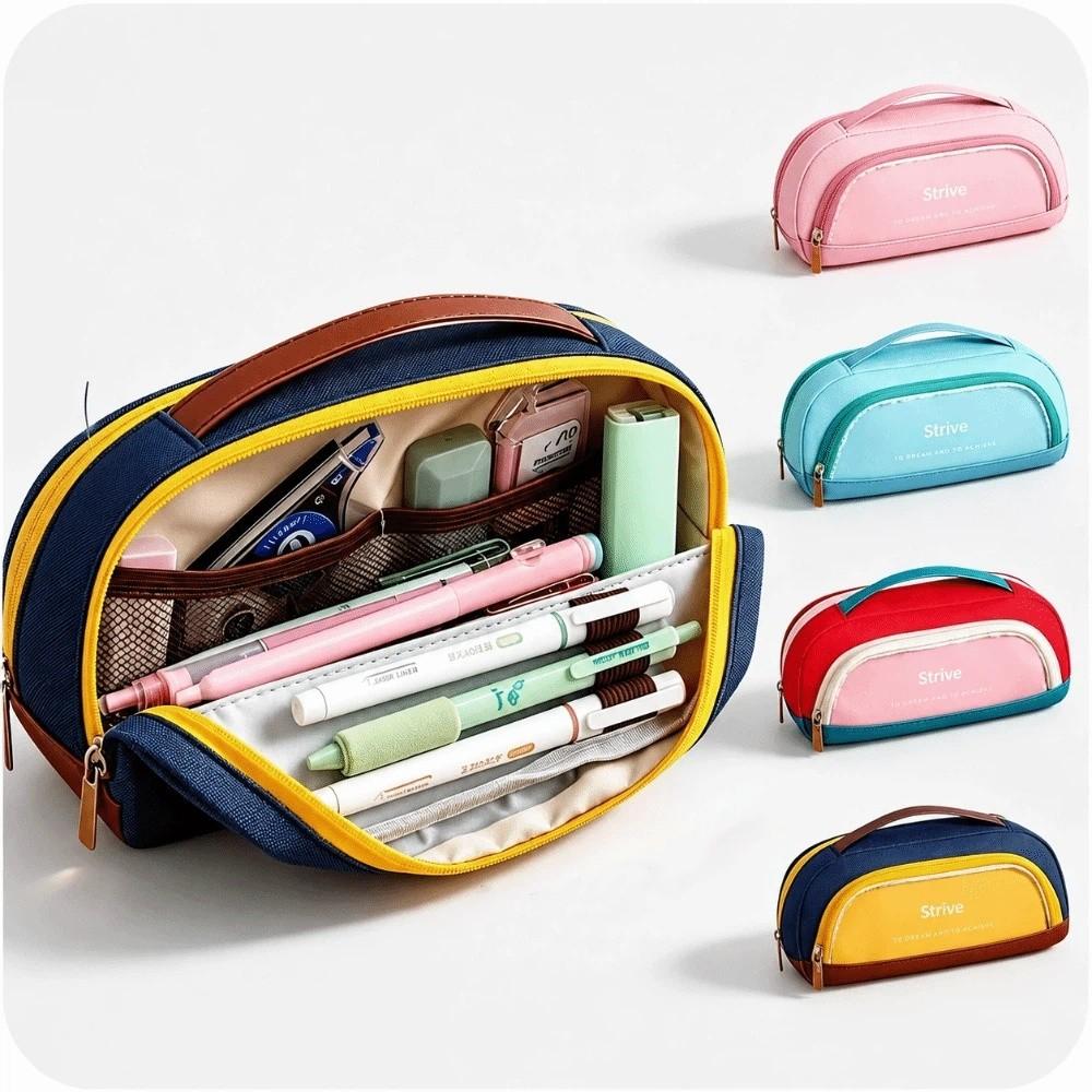 Large Capacity Pen Bag Double Layer Stationery Storage Bag Portable Pencil Case Student