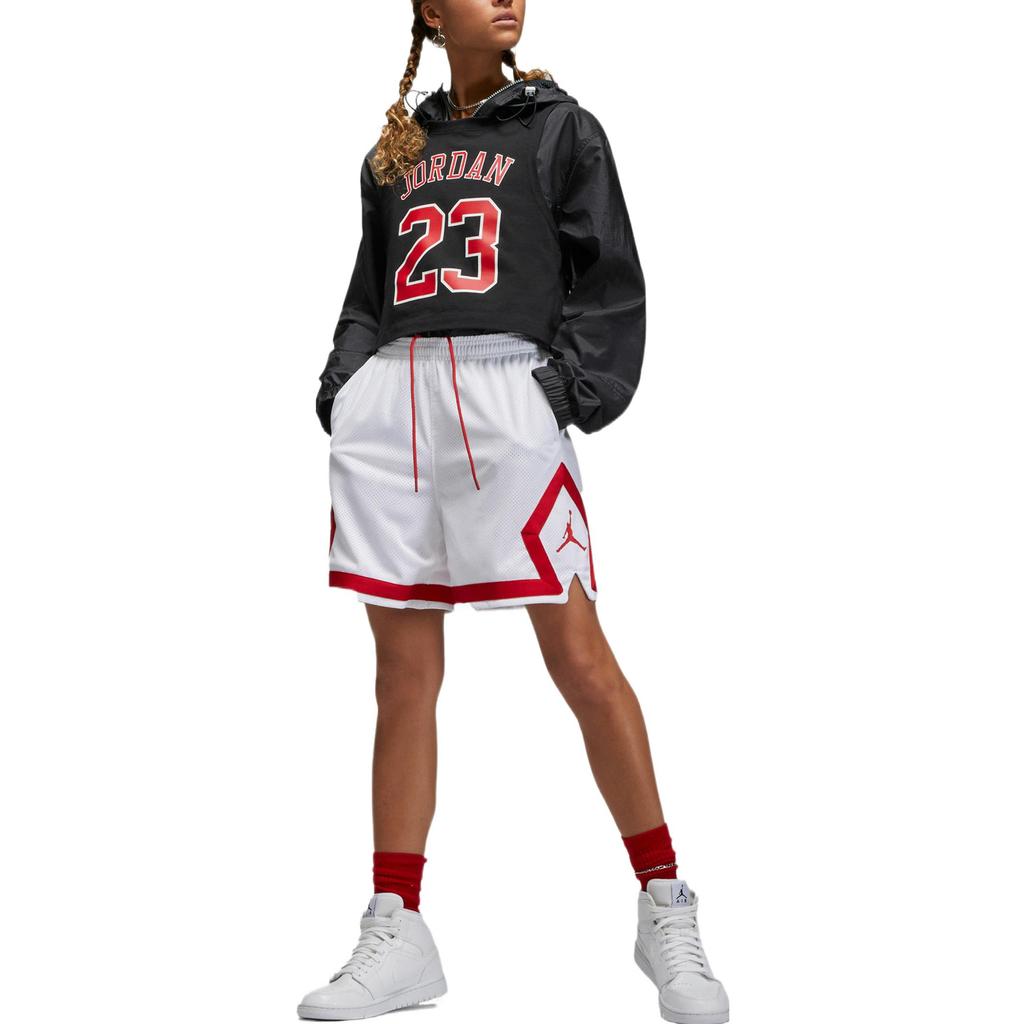 Jordan Color Block Printed Logo Double Layer Mesh Straight Leg Shorts Women Shorts White DO5032-100