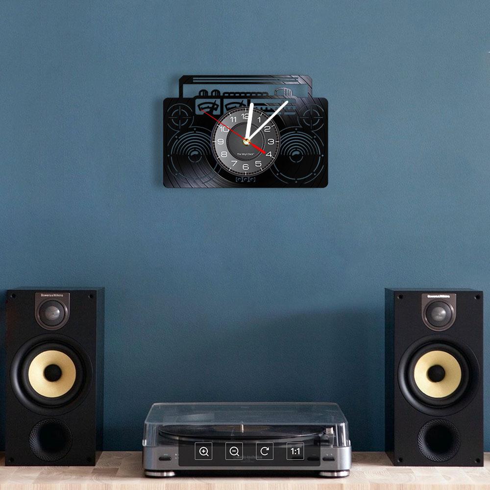 Бумбокс радио виниловая пластинка настенные часы Ghetto Blaster аудио искусство хип-хоп танцор виниловые музыкальные диски настенные часы декор музыкальной студии