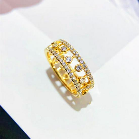 Кольцо V Gold Dewdrop: Женское 18-каратное розовое золото с роскошным полым дизайном и полностью усыпанное бриллиантами, не тускнеющее