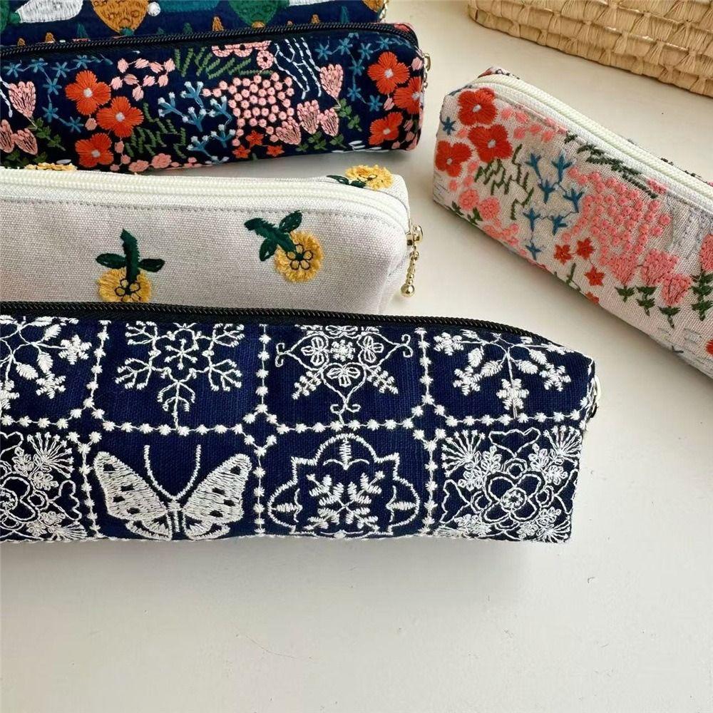 Flower Korean Style Pen Bag Print Cloth Stationery Bag Fashion Embroidered Pencil Case Student