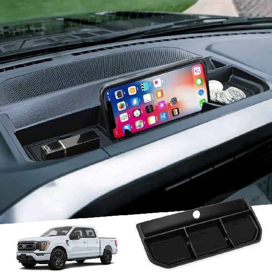 Auovo Dashboard Organizer Tray for Ford F150 2021 2022 2023 Center Console Car Dashboard Accessories Phone Holder ABS Insert Secondary Storage Box